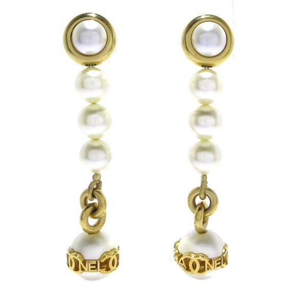 CHANEL - Gold Cream Hardware Fake Pearl Earrings 681-080625 - Picture 1 of 8